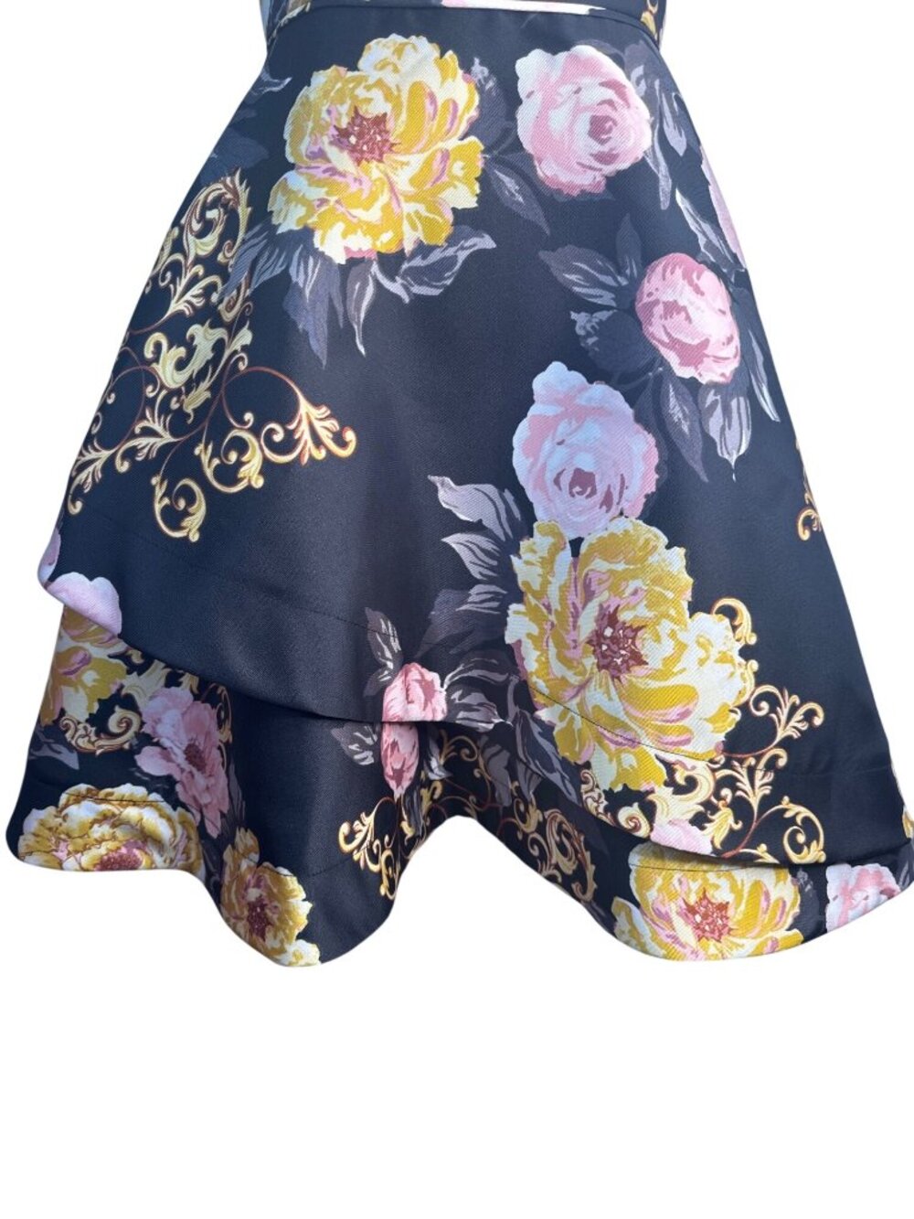 New BCX Floral Halter-Neck Size 3 Fit & Flare Dress Black/Yellow/Pink Polyester - Picture 9 of 15
